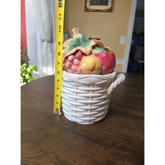 Fitz & Floyd Basket Weave Cookie Jar / Canister - Apple Pear Grape Peach 11 X 9 - Picture 15 of 16